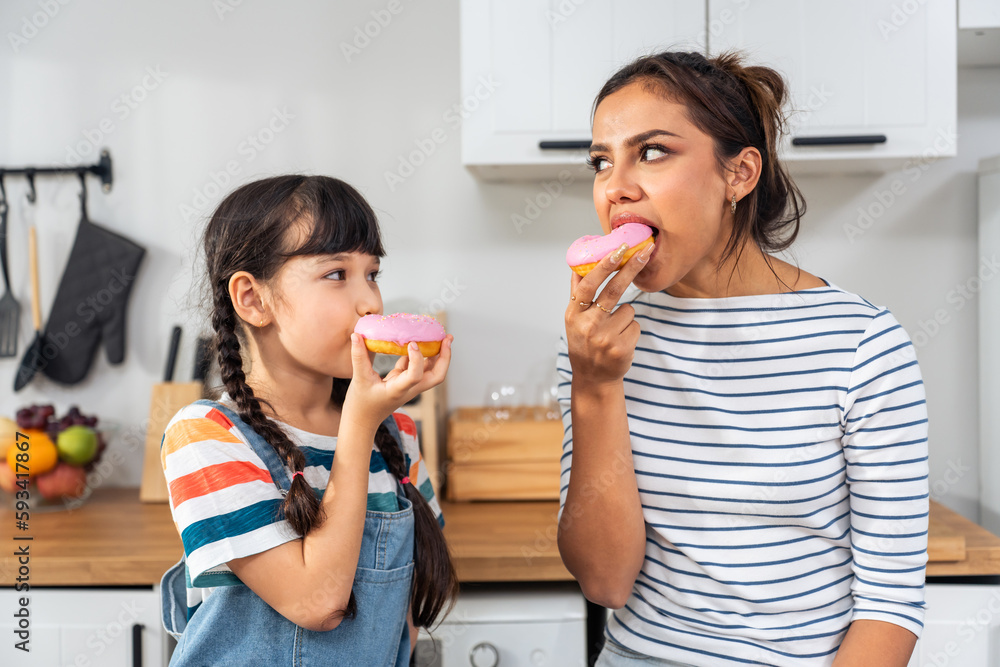 Caucasian happy family, parent spend time with kid together at home. 