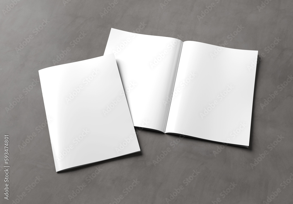 White blank A4 magazine Mockup isolated on concrete 3D rendering