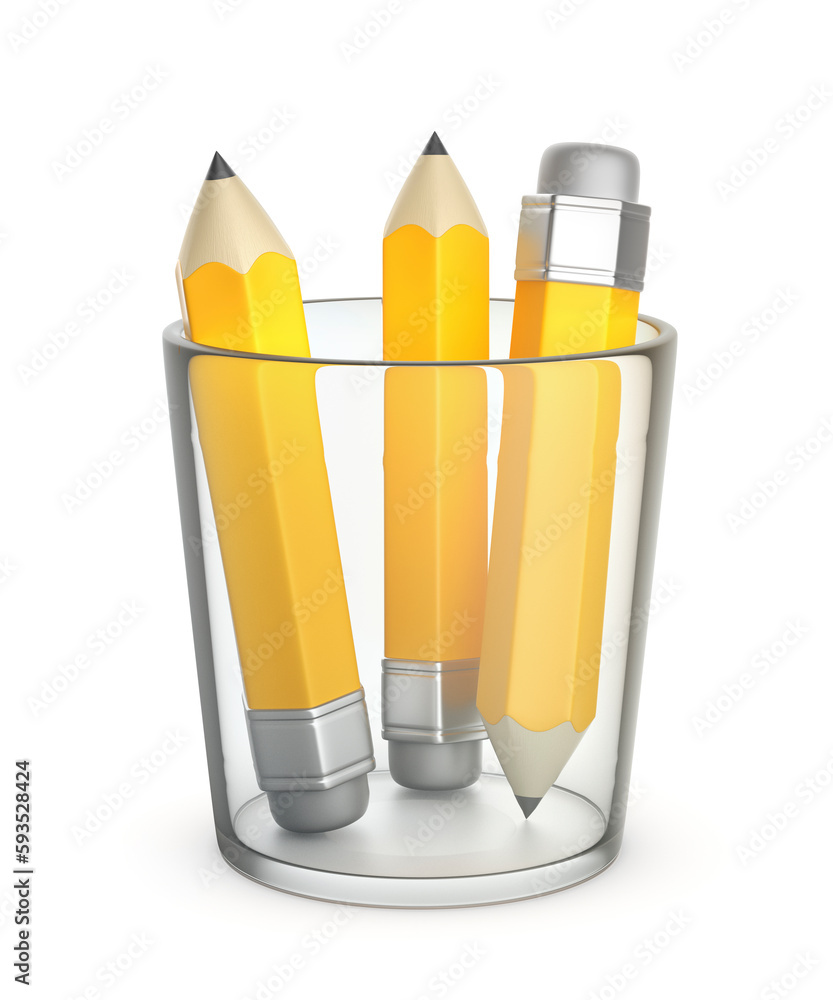 Glass cup with three yellow pencils