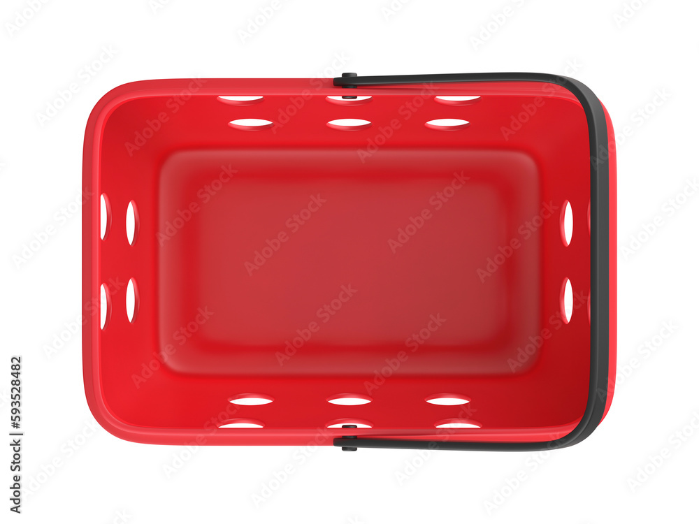 Red empty shopping basket on transparent background, top view