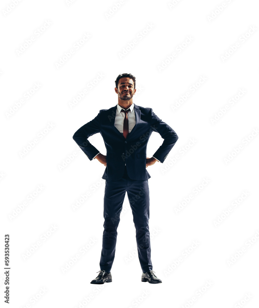 Confident young businessman standing on a transparent background