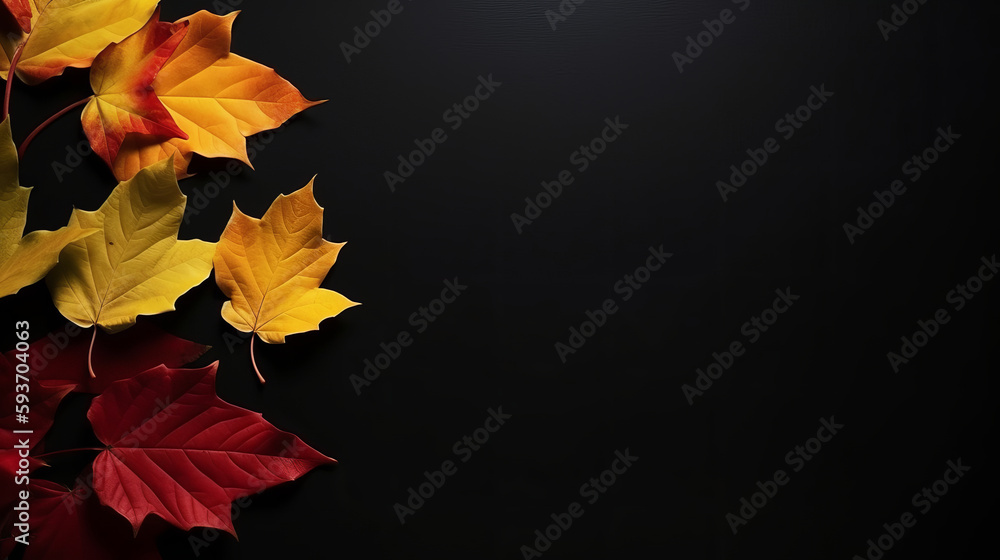 Autumn background with falling leaves. Illustration AI Generative