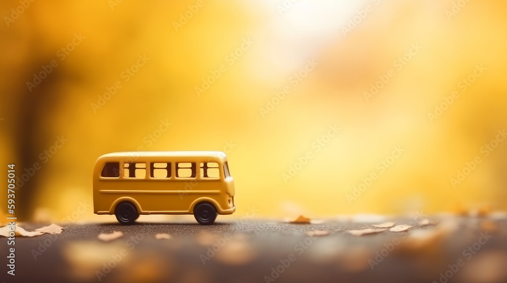 Yellow school bus. back to school background. Illustration AI Generative.