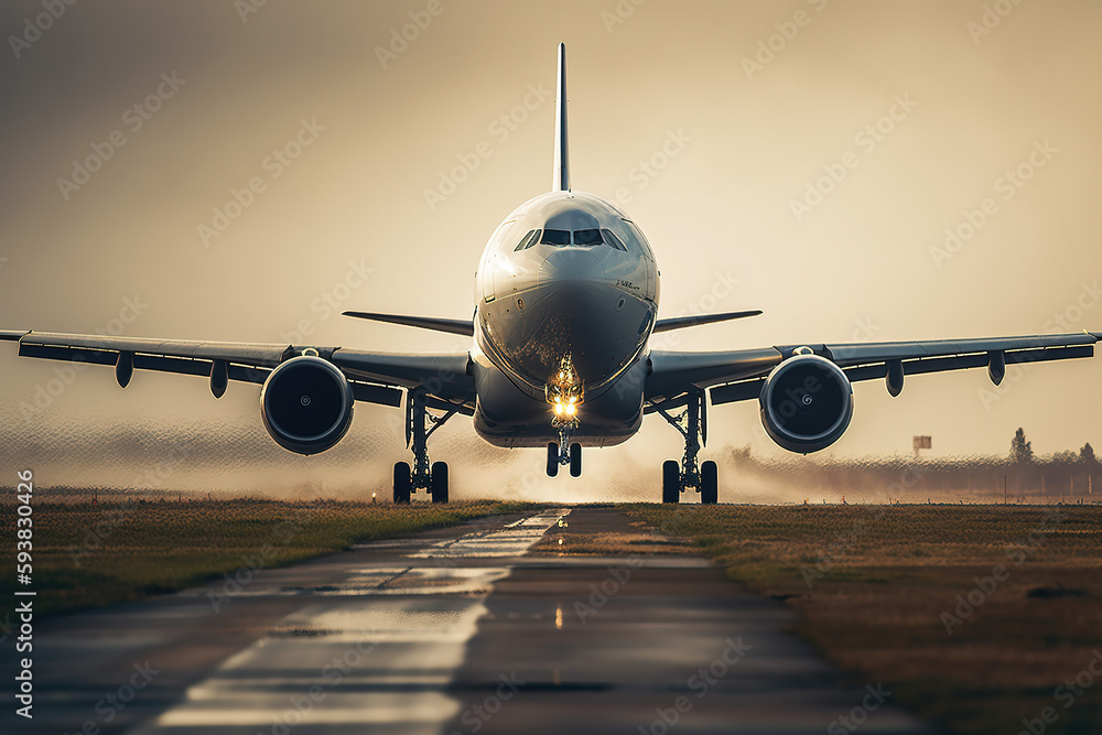 Under the eye-catching sky, airplanes take off on airport runways or..