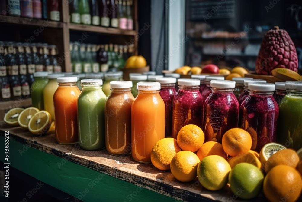 Fresh fruits and freshly squeezed juice from milk tea shops