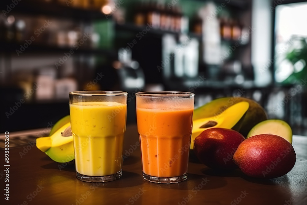 Fresh fruits and freshly squeezed juice from milk tea shops