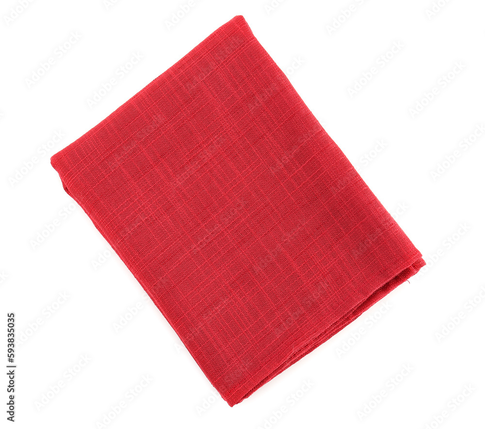 Red folded napkin on white background