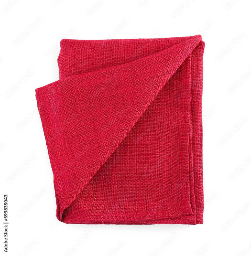 Red folded napkin on white background