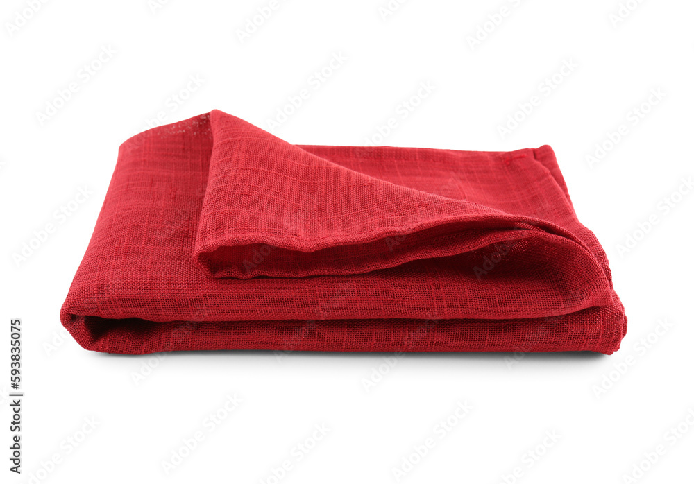 Red folded napkin on white background