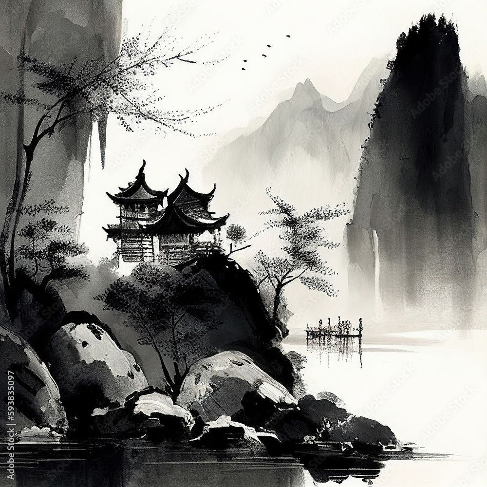 Chinese watercolor landscape painting