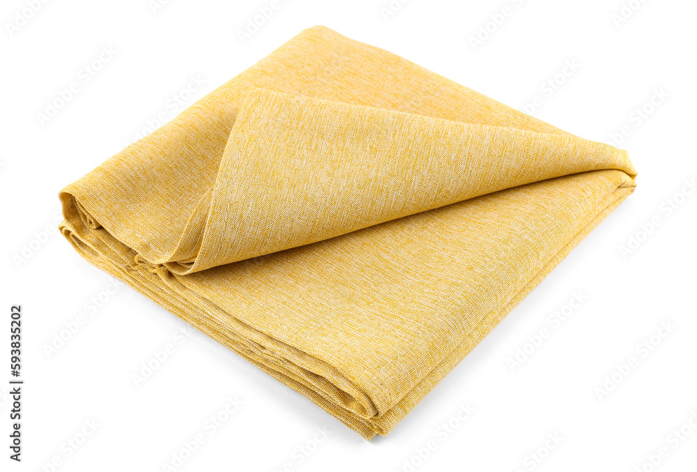 Yellow folded napkin isolated on white background