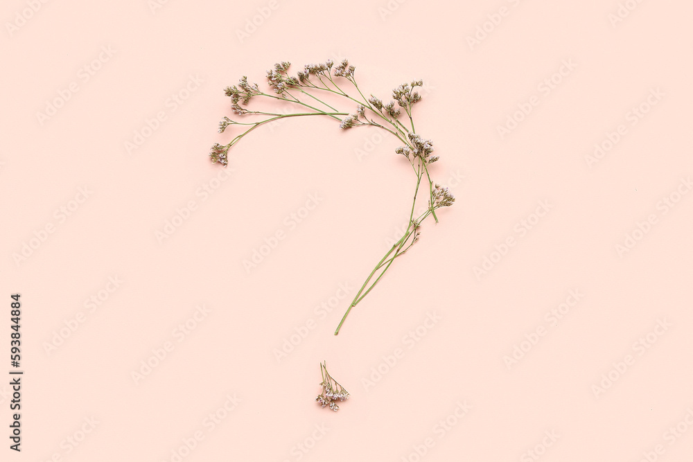 Question mark made of flowers on beige background