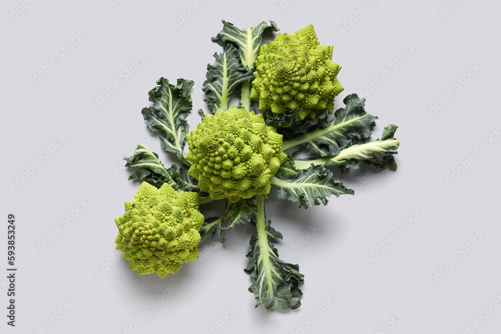 Composition with romanesco cabbage on grey background