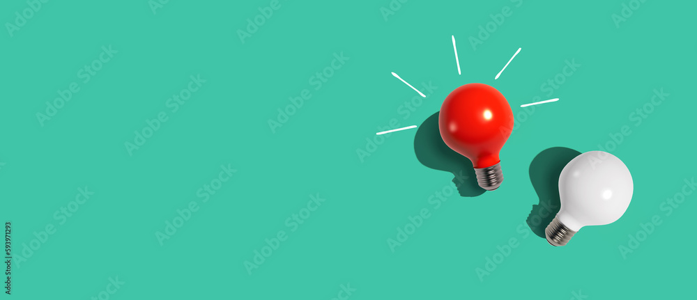 Red and white light bulbs - flat lay