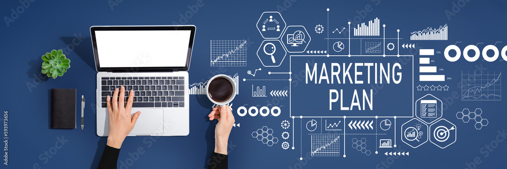 Marketing plan theme with person using a laptop computer