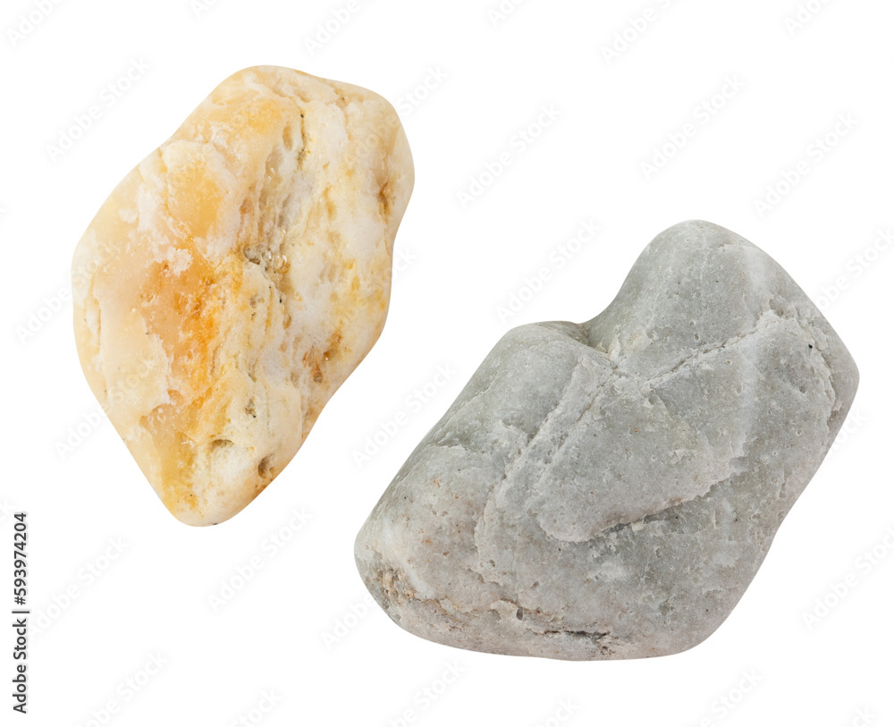 Set of beautiful textured stones isolated on transparent background.