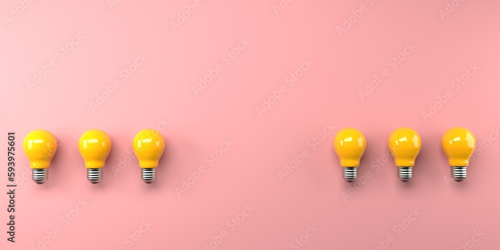 Idea light bulbs - flat lay - 3D render