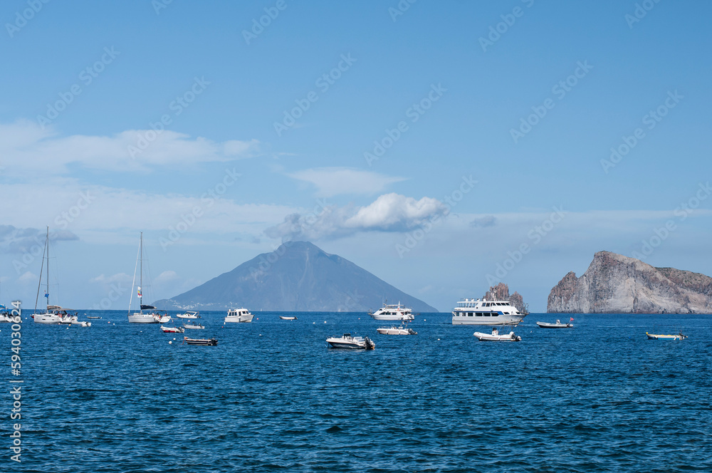 Volcano on Stromboli / The volcanic island of Stromboli, one of the Aeolian Islands, Italy.