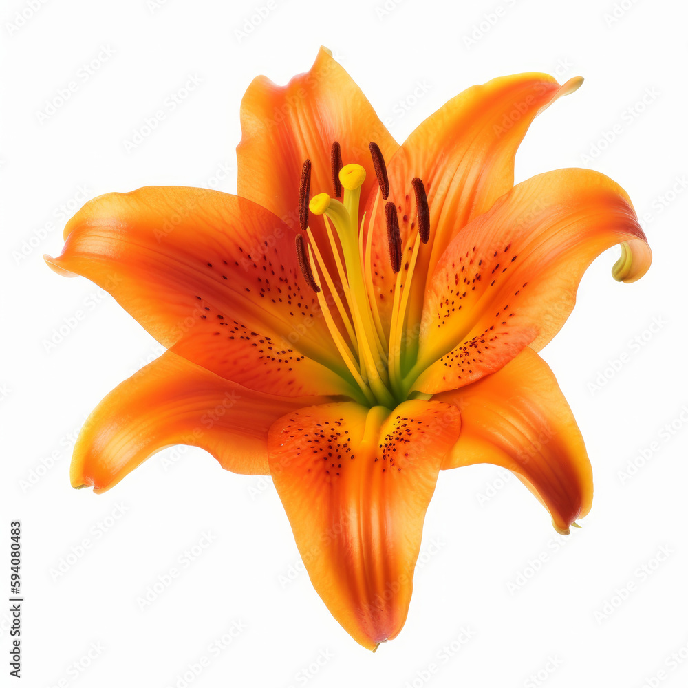 Orange Lilly flower isolated. Illustration AI Generative.