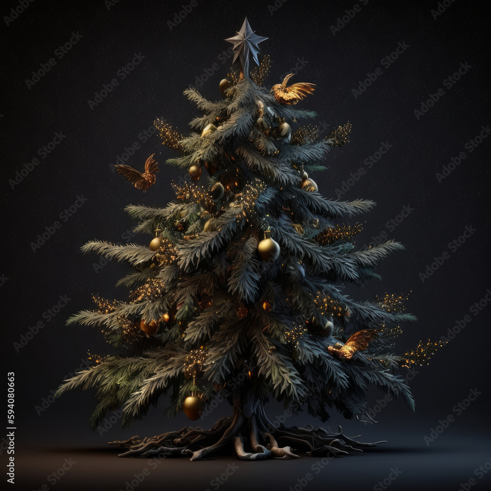 Christmas tree background. Illustration AI Generative.