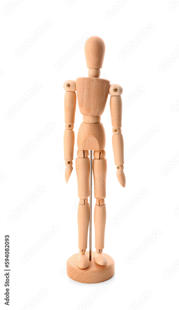 Wooden decorative mannequin on white background