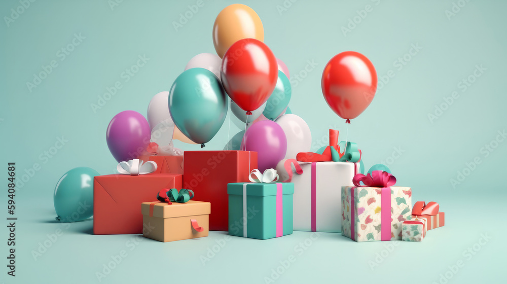 Happy Birthday Background with balloons. Illustration AI Generative