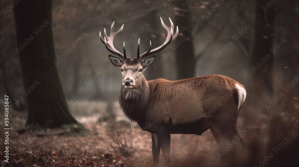 Red deer in forest. Illustration AI Generative.