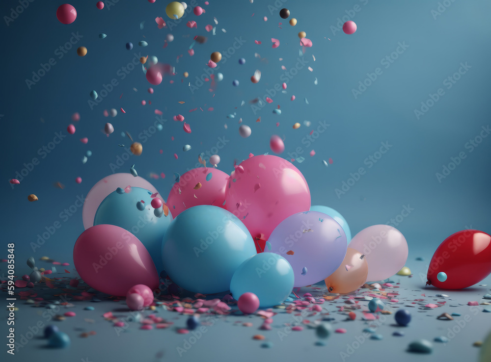 Happy Birthday Background with balloons. Illustration AI Generative