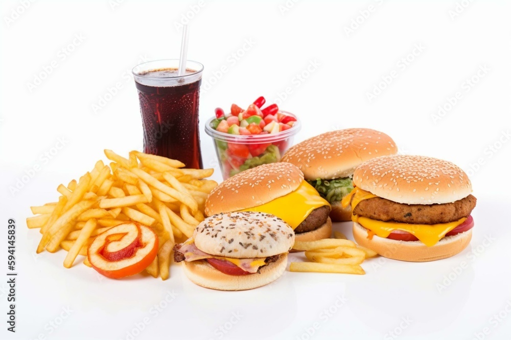 Consuming junk food as fried foods hamburgers soft drinks leading to health risks as obesity and dia