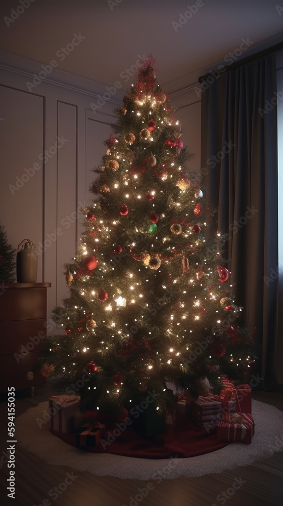 Christmas tree background. Illustration AI Generative.