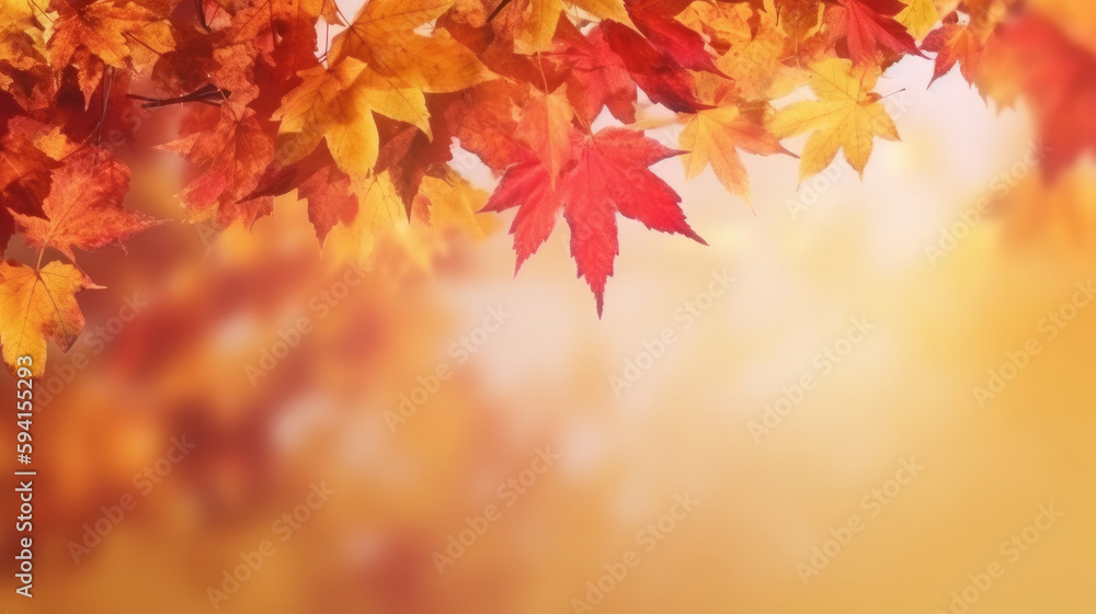 Autumn falling leaves background. Illustration AI Generative.