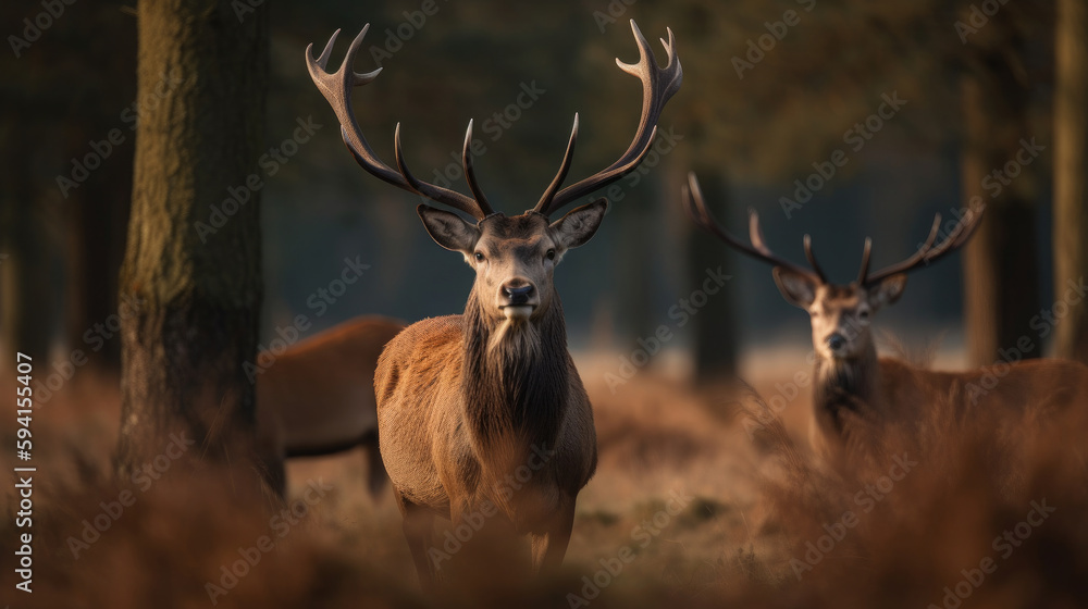 Red deer in forest. Illustration AI Generative.