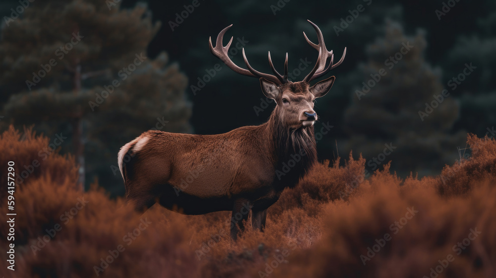 Red deer in forest. Illustration AI Generative.