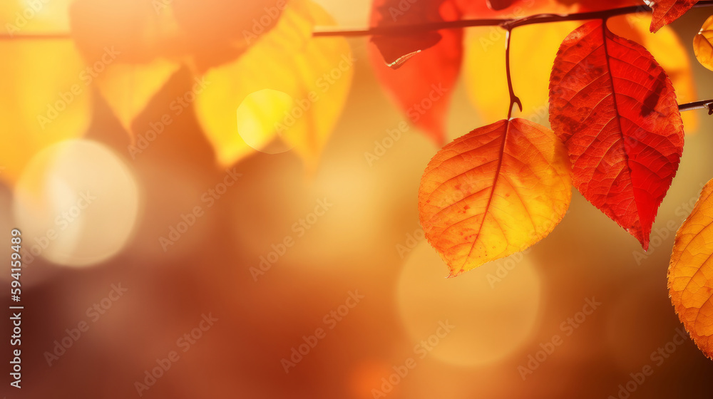 Autumn falling leaves background. Illustration AI Generative.