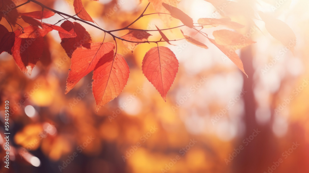 Autumn falling leaves background. Illustration AI Generative.