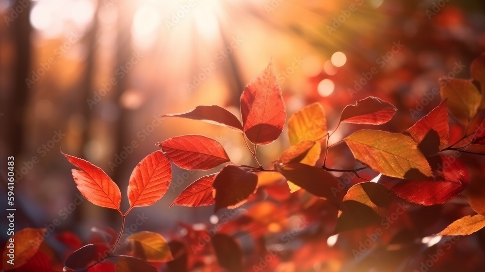 Autumn falling leaves background. Illustration AI Generative.