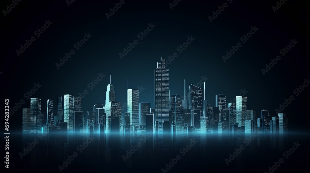 An isolated smart city on a dark blue background, featuring intelligent infrastructure. This futuris