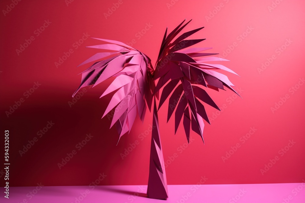  a pink palm tree on a pink background with a pink wall behind it and a pink wall in the background 