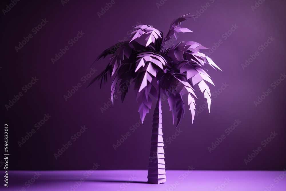  a purple palm tree in a purple room with a purple wall in the back ground and a purple wall in the 