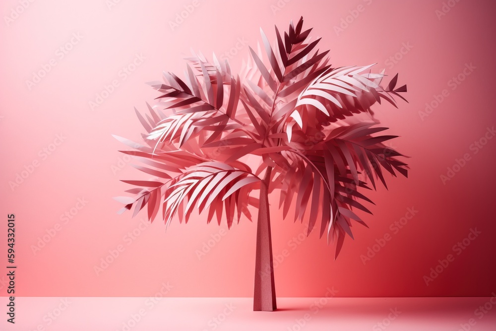  a palm tree with a pink background and a pink wall behind it is a pink backdrop with a pink wall an