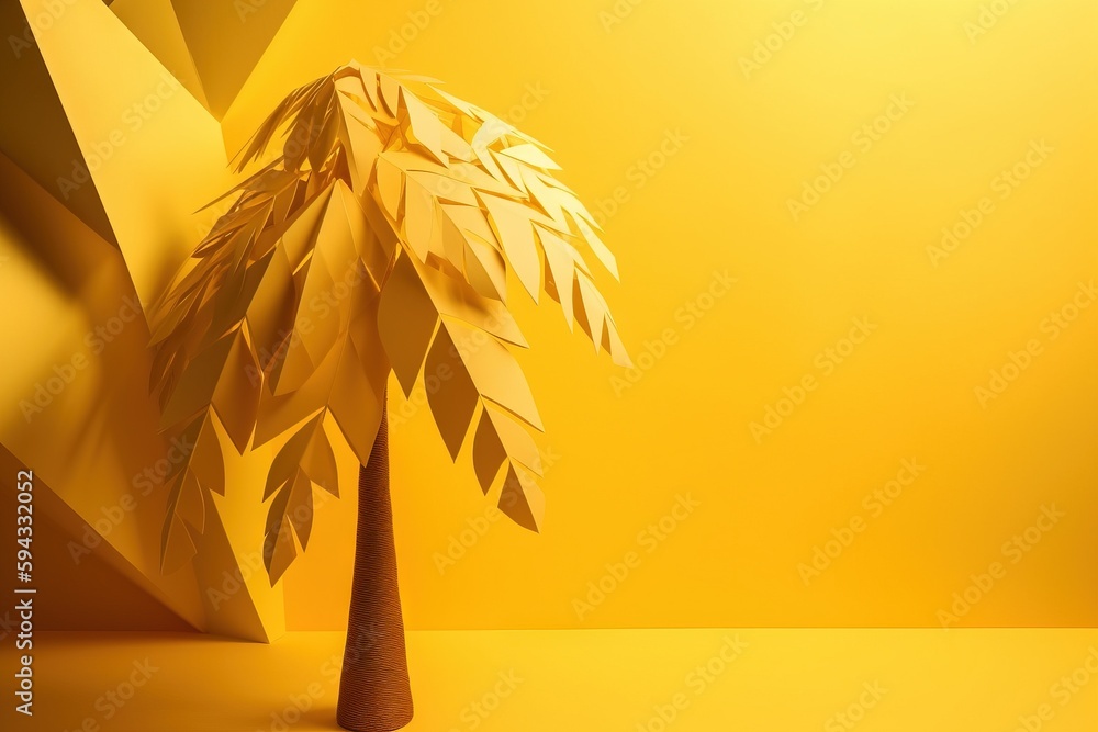  a yellow background with a palm tree in the middle of the image and a yellow background with a yell