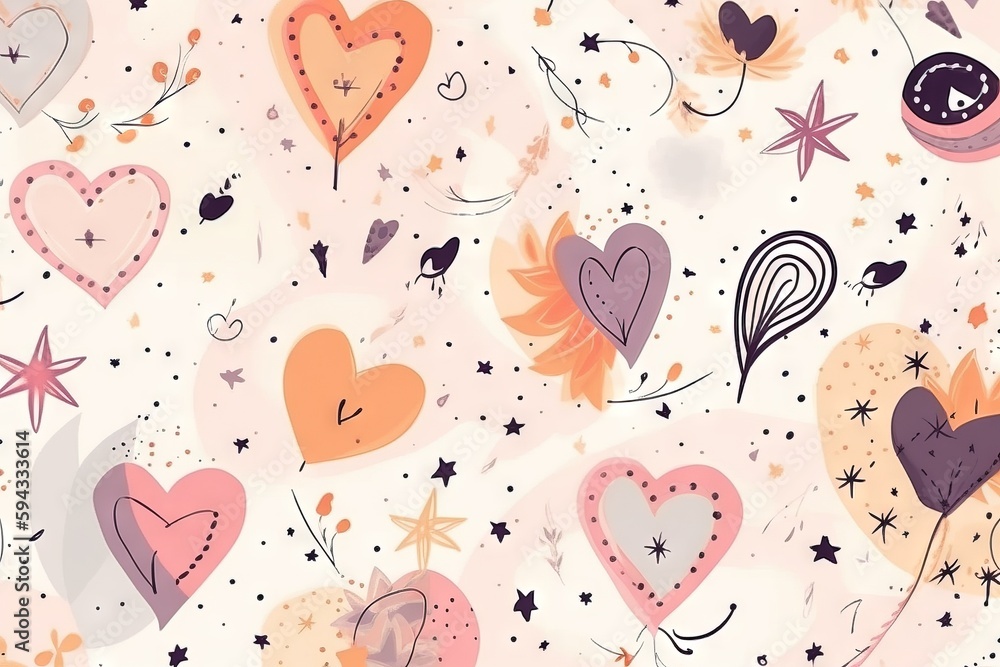  a pattern of hearts and stars on a pink background with stars and hearts on the left side of the im