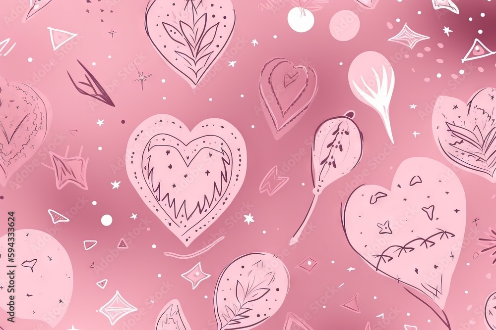  a pink background with many hearts and stars on the pink background is a pink background with many 