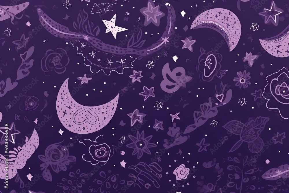  a purple background with stars and crescents and stars on it, and a purple background with stars an