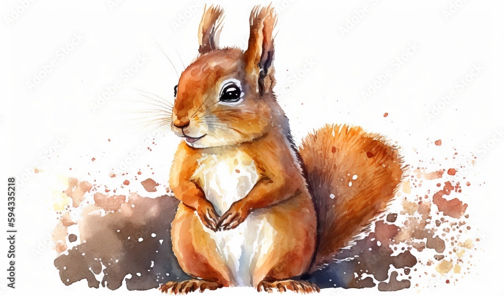  a watercolor painting of a squirrel holding a piece of paper in its paws and looking up at the view