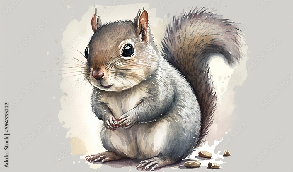  a painting of a squirrel sitting on its hind legs and looking at the camera with a sad look on its 