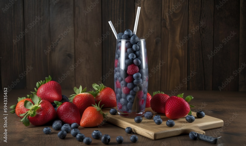  a glass filled with blueberries and strawberries next to a glass filled with strawberries and blueb