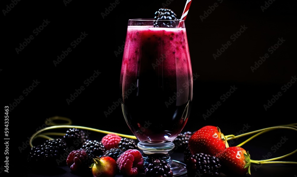  a smoothie with berries and a straw in a tall glass with a straw in the middle of the glass and a s