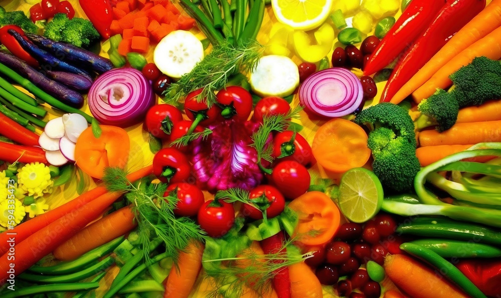  a bunch of different types of vegetables are arranged in a circular arrangement on a table top with