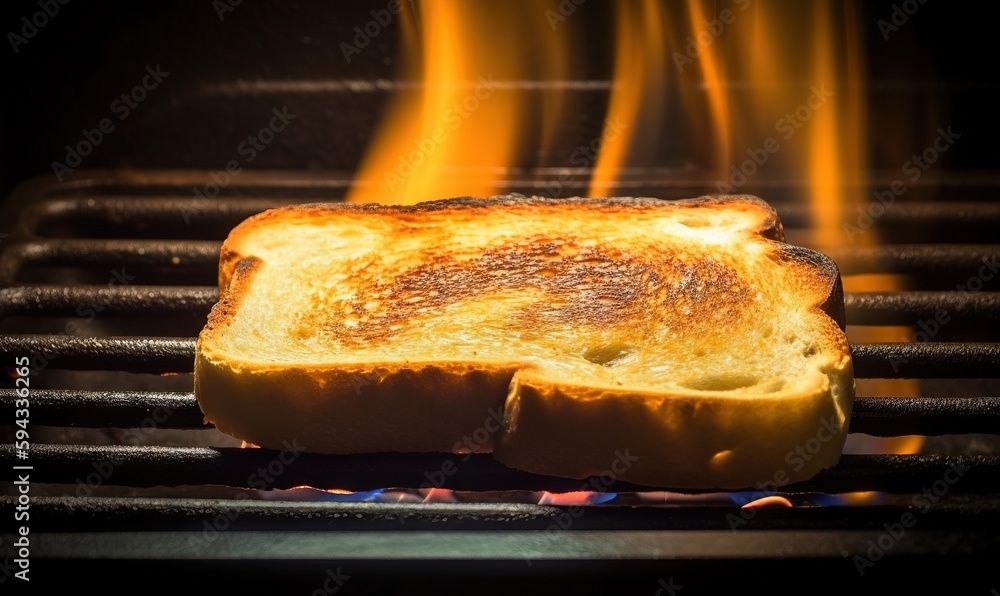  a grilled cheese sandwich is being grilled on a bbq grill with flames in the backgrouds of the gril